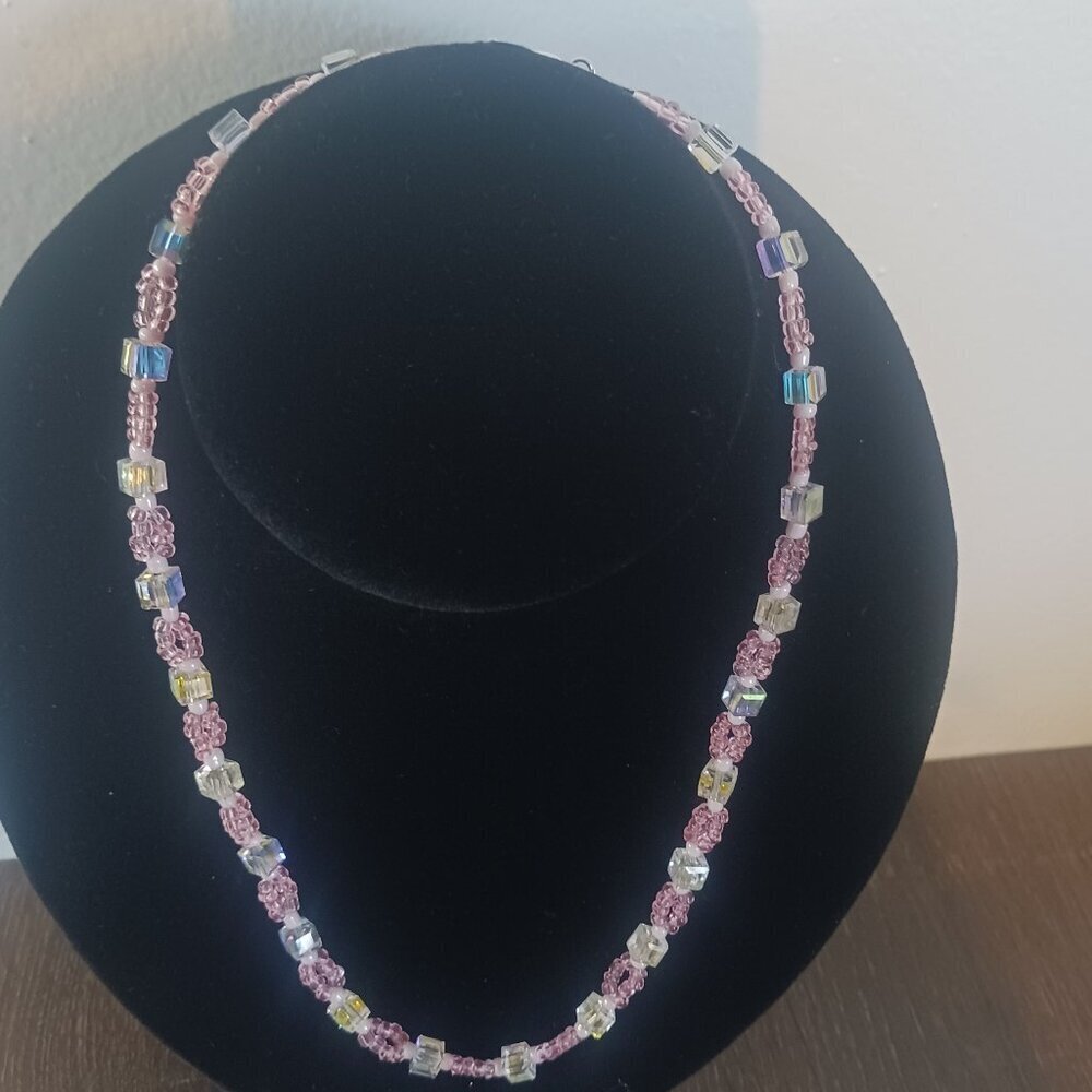 Iridescent cube beaded necklace